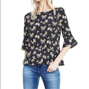 Navy blue daisy print top